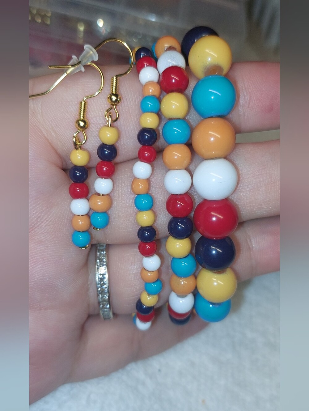 Multicolor Beaded Earrings and Bracelet Set - Vibrant Summer Jewelry Handmade